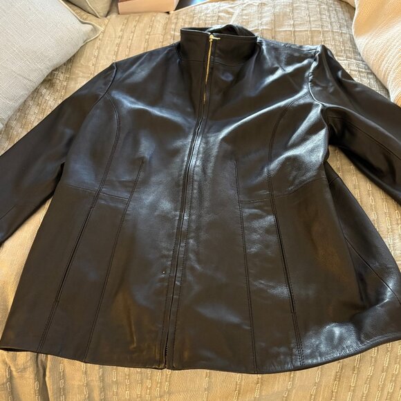 Cole Haan Black Wing Collar Leather Jacket SZ XL - Picture 1 of 5